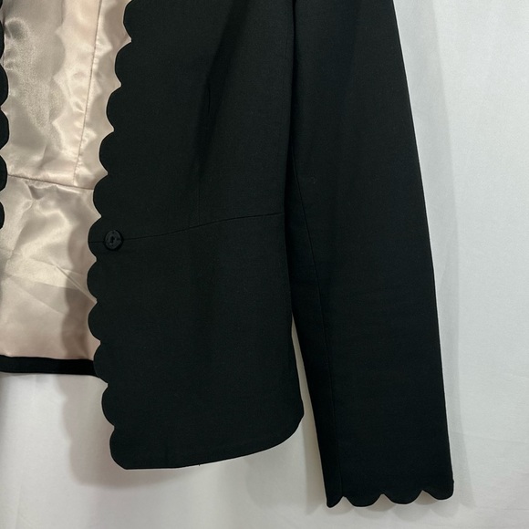 Rebecca Taylor Size 6 Black Textured Crop Open Front Blazer Size 6 - Picture 7 of 10